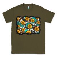 Army Green cowhide  turquoise sunflowers pattern olivia Classic Tee - OliviaCreatesArt