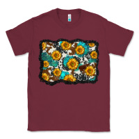Burgundy cowhide  turquoise sunflowers pattern olivia Classic Tee - OliviaCreatesArt