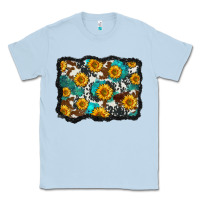 Dusty Blue cowhide  turquoise sunflowers pattern olivia Classic Tee - OliviaCreatesArt