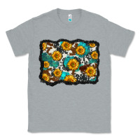 Heather Grey cowhide  turquoise sunflowers pattern olivia Classic Tee - OliviaCreatesArt