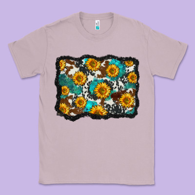 Cowhide  Turquoise Sunflowers Pattern Olivia Classic Tee Designed By Oliviacreatesart