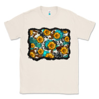 Natural cowhide  turquoise sunflowers pattern olivia Classic Tee - OliviaCreatesArt
