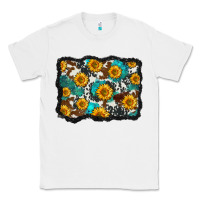 White cowhide  turquoise sunflowers pattern olivia Classic Tee - OliviaCreatesArt