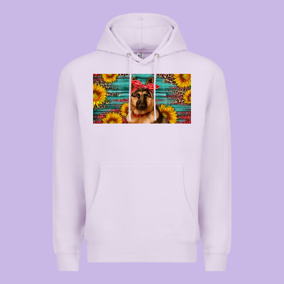 German Shepherd With Sunflowers License Plate Premium Hoodie Designed By Artiststas