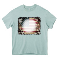 Arona American Flag Cowhide Leopard Bleach Effect Heavy Core Tee - CowCowDesign
