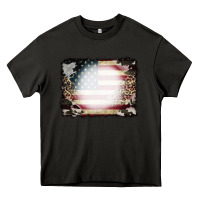 Asphalt American Flag Cowhide Leopard Bleach Effect Heavy Core Tee - CowCowDesign