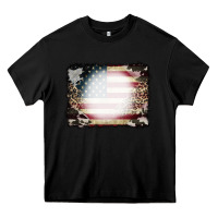 Black American Flag Cowhide Leopard Bleach Effect Heavy Core Tee - CowCowDesign