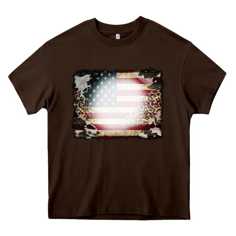 American Flag Cowhide Leopard Bleach Effect Heavy Core Tee by CowCowDesign | Teevron