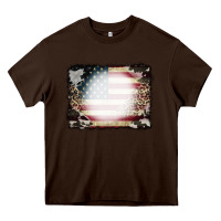 Chocolate Brown American Flag Cowhide Leopard Bleach Effect Heavy Core Tee - CowCowDesign