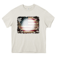 Cream American Flag Cowhide Leopard Bleach Effect Heavy Core Tee - CowCowDesign