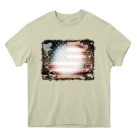 Mossy American Flag Cowhide Leopard Bleach Effect Heavy Core Tee - CowCowDesign