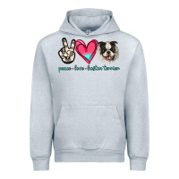 Heather Grey Peace Love Boston Terrier Urban Hoodie - Jasminsmagicworld