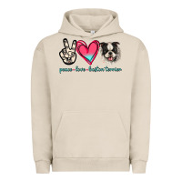 Pigment French Oak Peace Love Boston Terrier Urban Hoodie - Jasminsmagicworld