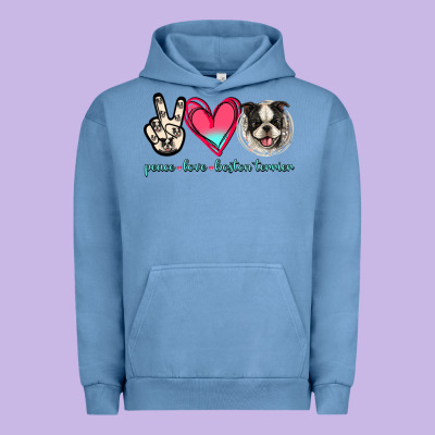 Peace Love Boston Terrier Urban Hoodie Designed By Jasminsmagicworld