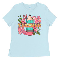 Baby Blue teacher floral pencil Ladies Tee - BundleAndBundleShop