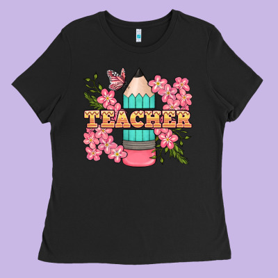 Teacher Floral Pencil Ladies Tee Designed By Bundleandbundleshop