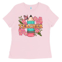 Bubblegum Pink teacher floral pencil Ladies Tee - BundleAndBundleShop