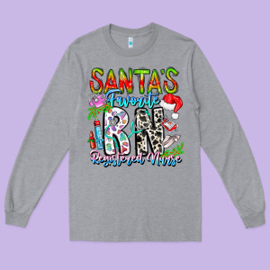 Santa's Favorite Rn Registered Nurse Long Sleeve Tee Designed By Cowhidedigitalart