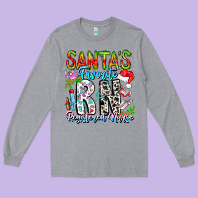 Santa's Favorite Rn Registered Nurse Long Sleeve Tee Designed By Cowhidedigitalart