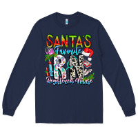 Navy Santa's Favorite RN Registered Nurse Long Sleeve Tee - CowhideDigitalArt