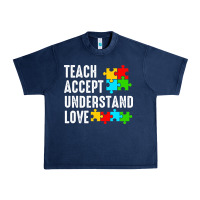 Navy Teach Accept Understand Love Urban Heavy Tee - CowhideDigitalArt
