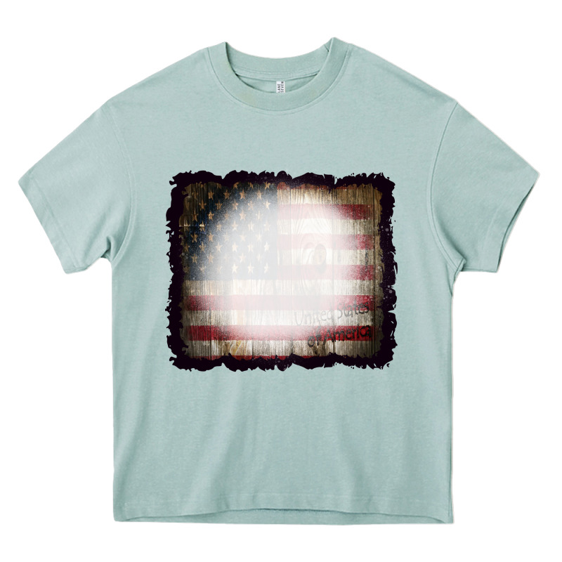 America Wood Flag With Bbeach Effect Heavy Core Tee by CowCowDesign | Teevron