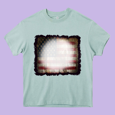 America Wood Flag With Bbeach Effect Heavy Core Tee Designed By Cowcowdesign