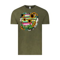 Vintage Olive Arkansas Map Sunflower Cactus Serape Vintage Tee - RanaPortraitStore