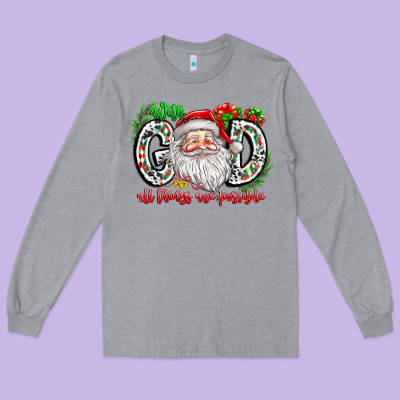 With God All Things Are Possible Santa Long Sleeve Tee Designed By Cowhidedigitalart