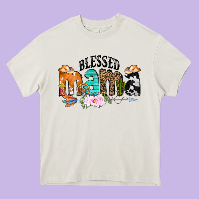Blessed Mama Heavy Core Tee Designed By Cowcowdesign