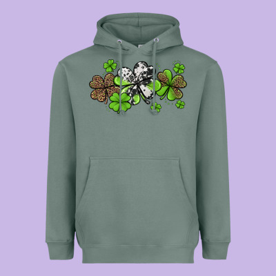 Western Cowhide Leopard Glitter Shamrocks Heavyweight Hoodie Designed By Jasminsmagicworld