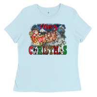 Baby Blue Merry Christmas Santa Sleigh Ladies Tee - FaDigitalArtStudio