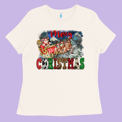 Merry Christmas Santa Sleigh Ladies Tee Designed By Fadigitalartstudio