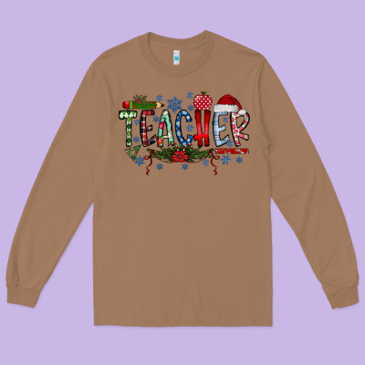 Teacher Christmas Long Sleeve Tee Designed By Cowhidedigitalart