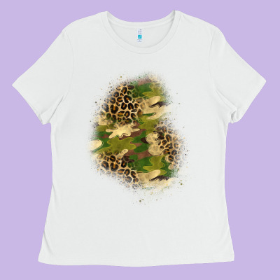 Camouflage And Leopard Patch  1 Ladies Tee Designed By Bundleandbundleshop