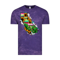 Cloud Purple California Map Sunflower Cactus Serape Vintage Tee - RanaPortraitStore