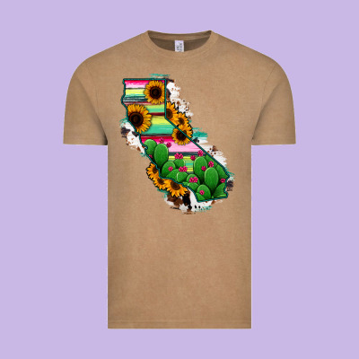 California Map Sunflower Cactus Serape Vintage Tee Designed By Ranaportraitstore
