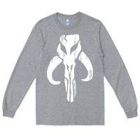 Heather Grey mandorian skull Long Sleeve Tee - artisFamous