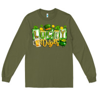 Army Green Lucky Vibes Long Sleeve Tee - CowhideDigitalArt