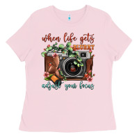 Bubblegum Pink When Life Gets Blurry Adjust Your Focus Vintage Camera Ladies Tee - FaDigitalArtStudio