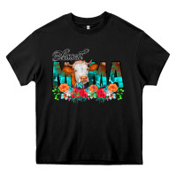Black Blessed Mama Flowers Cow Heavy Core Tee - CowCowDesign