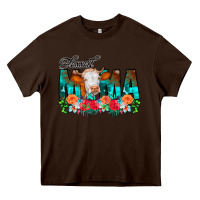 Chocolate Brown Blessed Mama Flowers Cow Heavy Core Tee - CowCowDesign