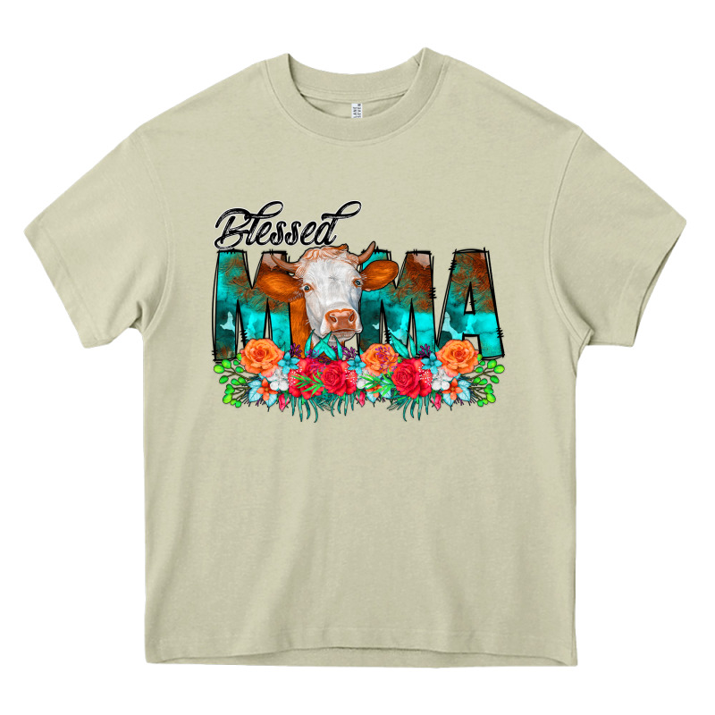 Blessed Mama Flowers Cow Heavy Core Tee by CowCowDesign | Teevron
