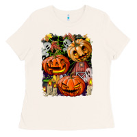Bone Halloween Pumpkins Ladies Tee - BundleAndBundleShop