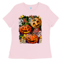 Bubblegum Pink Halloween Pumpkins Ladies Tee - BundleAndBundleShop