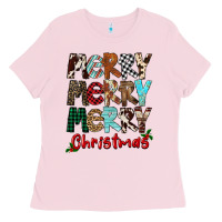 Bubblegum Pink Merry Christmas Ladies Tee - FaDigitalArtStudio