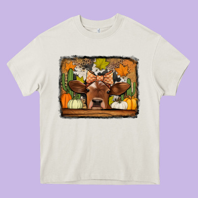Fall Cow Heavy Core Tee Designed By Jasminsmagicworld