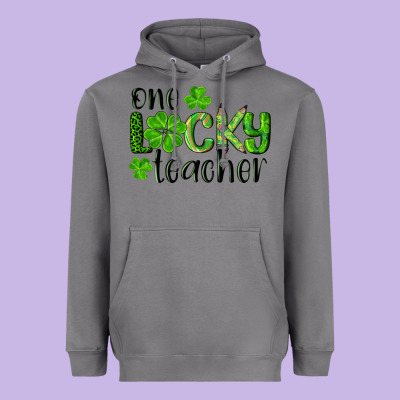 St. Patrick's Day One Lucky Teacher Heavyweight Hoodie Designed By Ranaportraitstore