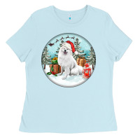 Baby Blue Christmas samoyed dog Ladies Tee - FaDigitalArtStudio