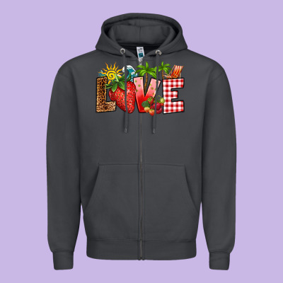 Love Strawberry Zipper Hoodie Designed By Ranaportraitstore